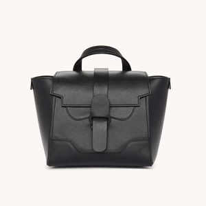 Senreve Black Leather Top-Handle Convertible Satchel